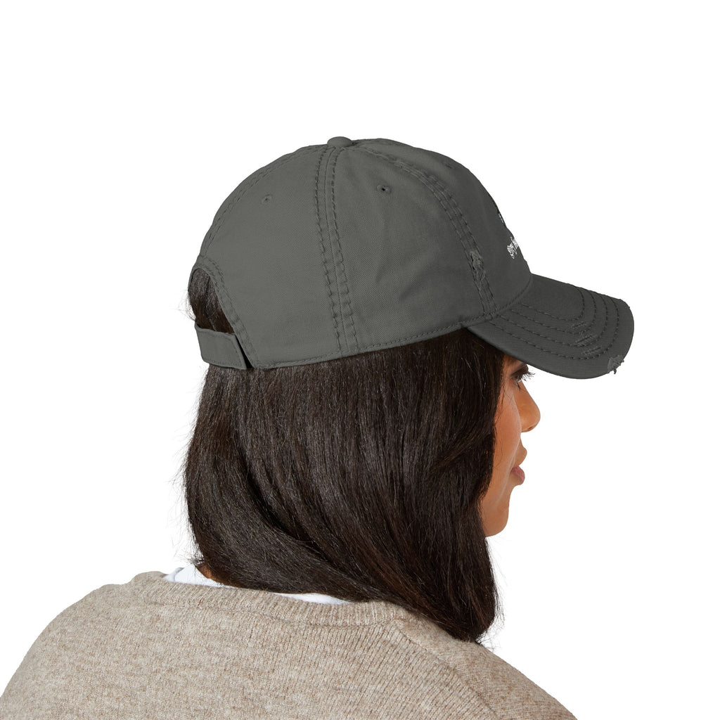 Distressed Embroidered Hat — "grey font theory" Vintage Cap