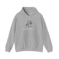 Grey Font Theory Hoodie — Minimal Black Rose Graphic Hooded Sweatshirt