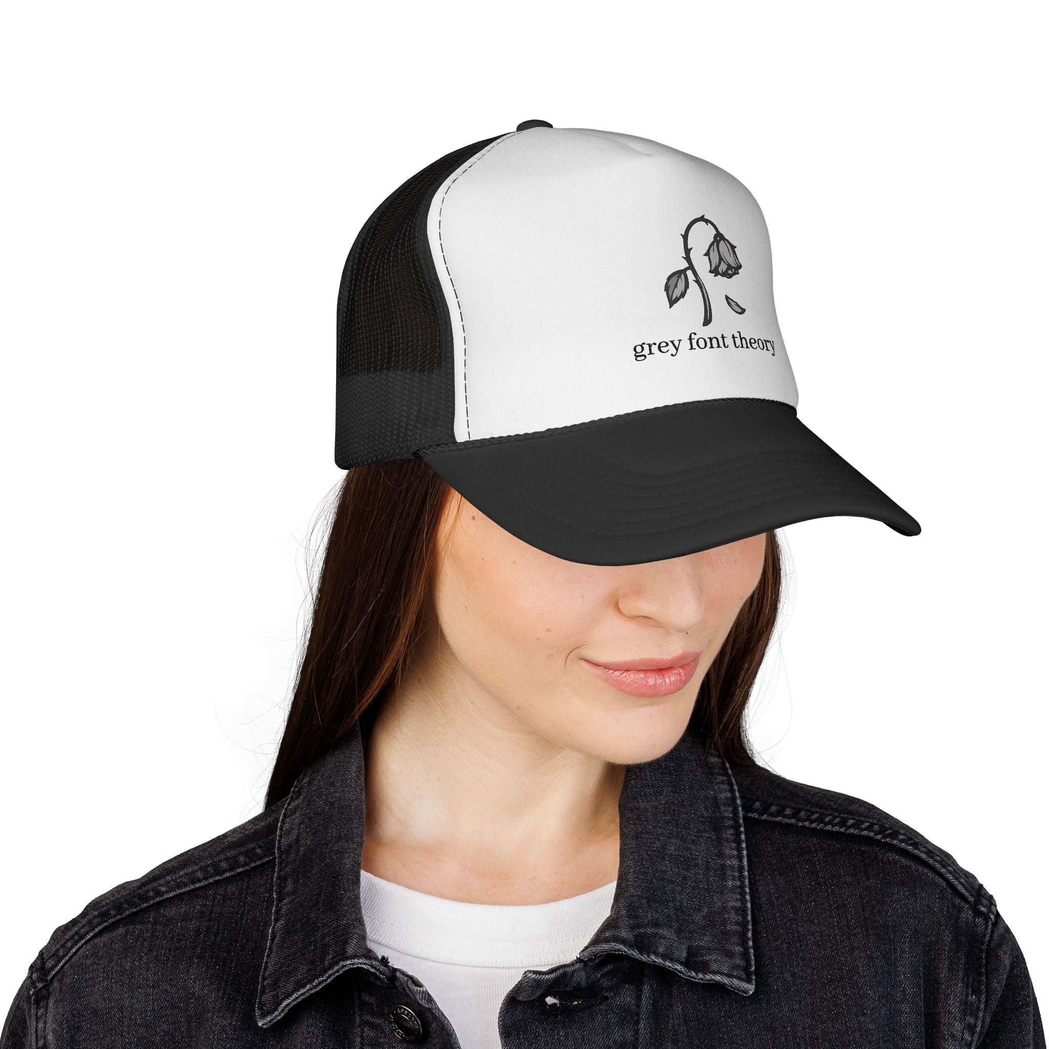 'grey font theory' Trucker Cap – Minimalist Typography Mesh Hat