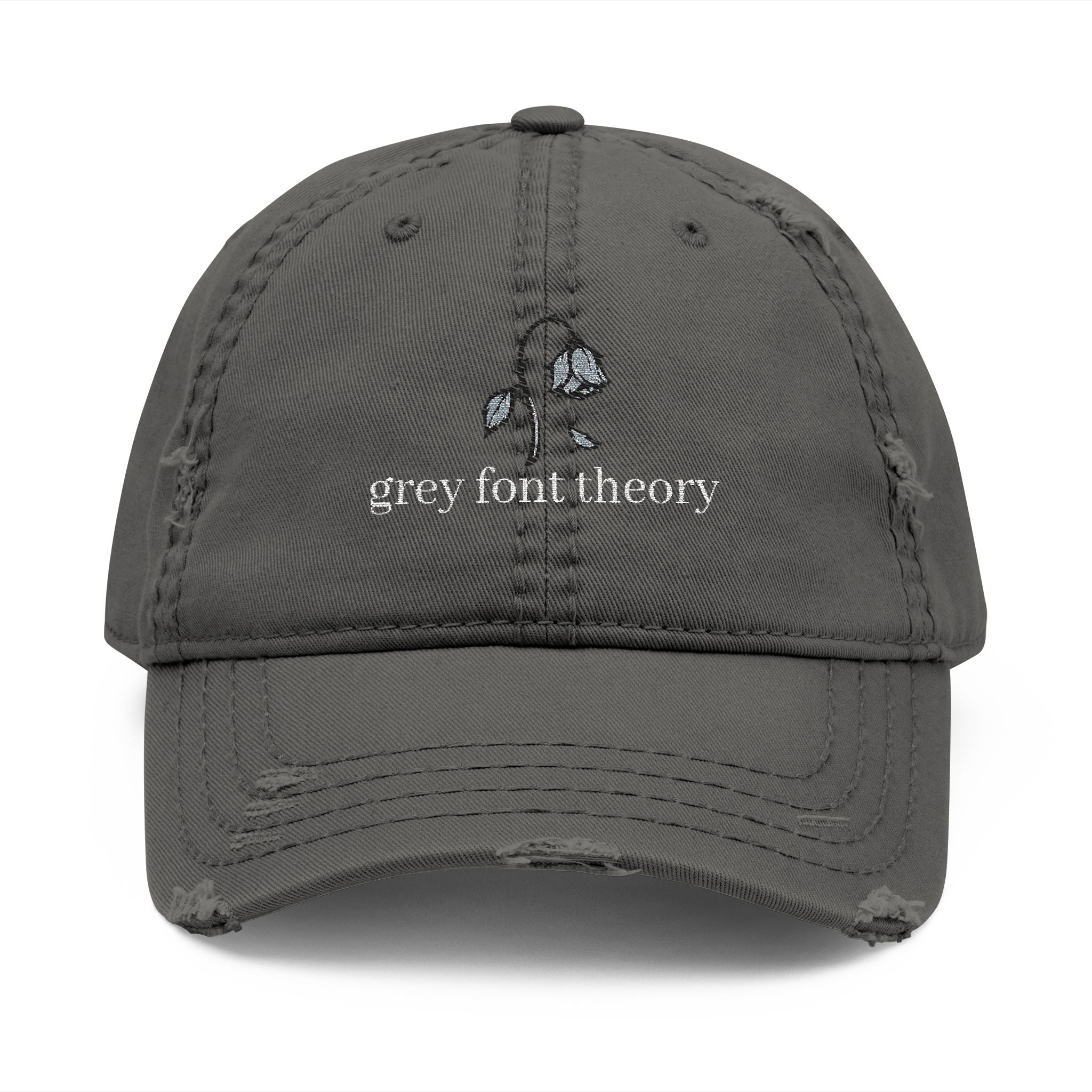 Distressed Embroidered Hat — "grey font theory" Vintage Cap