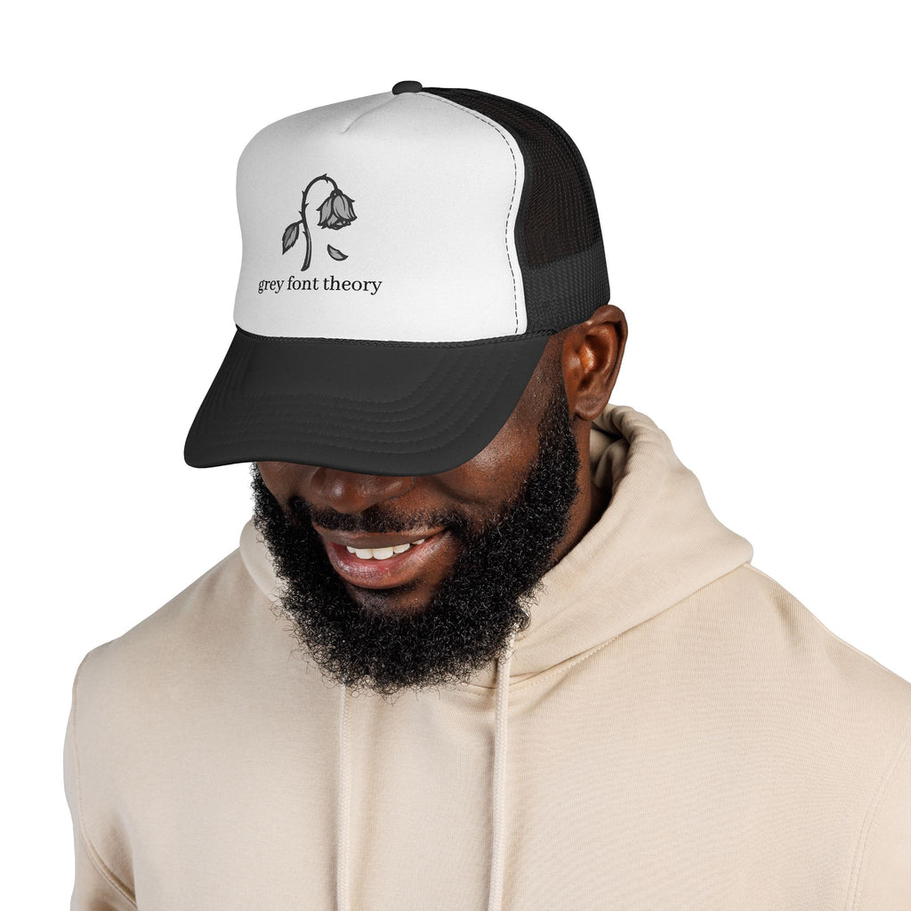 'grey font theory' Trucker Cap – Minimalist Typography Mesh Hat